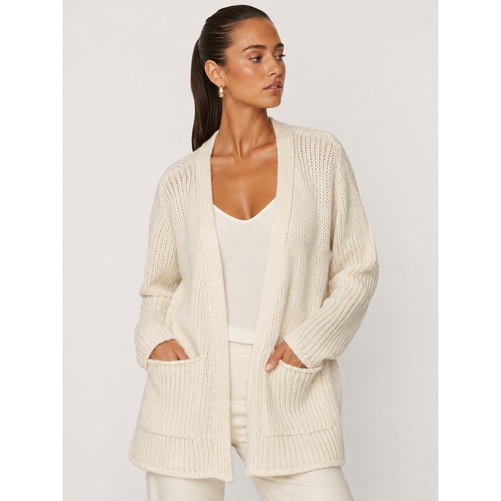 Adagio Italy 100% Silk Chunky Knit Open Front Cardigan Sweater Cream OS